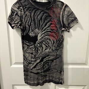 Sinful Black and Cream Tiger Tee with Red Accents
